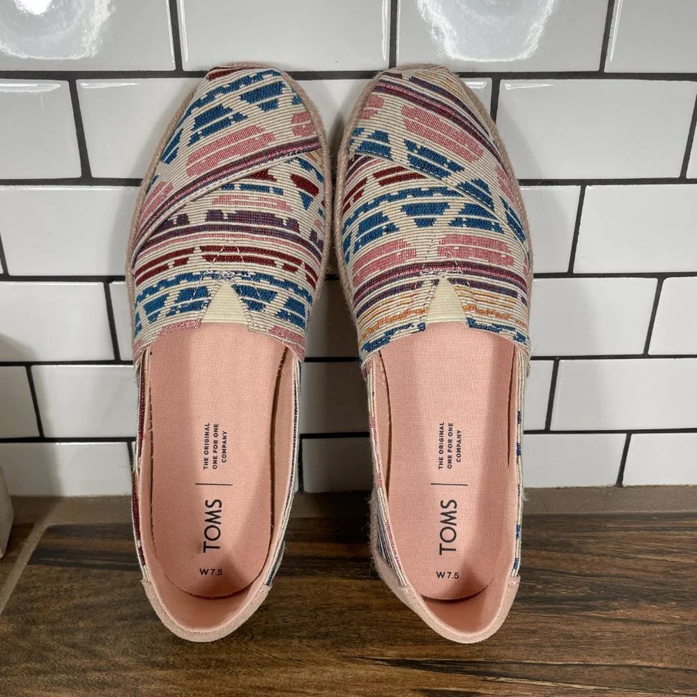 Toms Alpargata Rope Womens Size 7.5 Shoes Multicolor Tribal Aztec Slip On Flats
